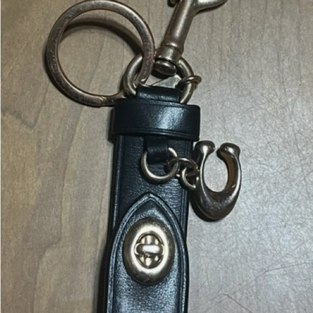 Coach Black Leather Key Holder with Gold Accents